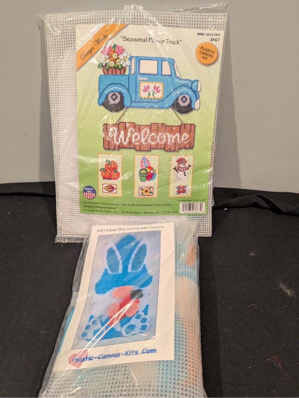 2 Plastic Canvas Kits Design Works Seasonal Pickup Truck Easter Bunny Gnome